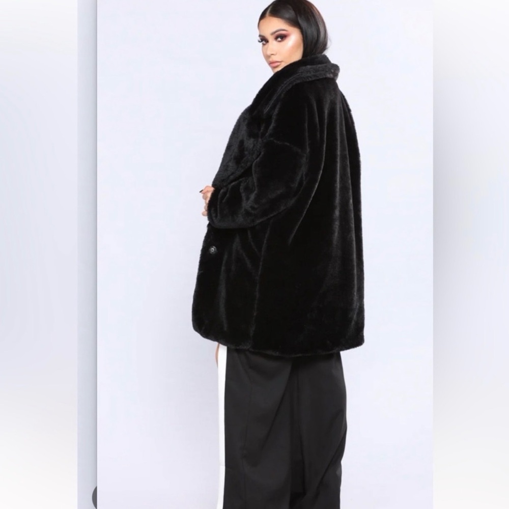 Elegant Black Faux Fur Coat